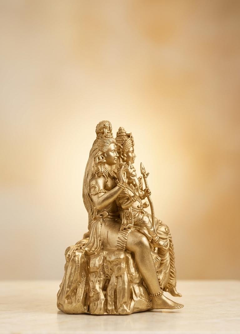 Premium Brass Finish Shiv Parivar Idol | Divine Shiva, Parvati, Ganesha & Kartikeya Family Statue for Home Mandir & Gifting